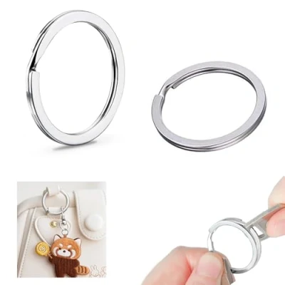 Image of 100Pcs Round Key Rings Metal Flat Split Ring 30mm Bulk for Crafts Circular Keychain Hoops Keyring Loop Connector Silver