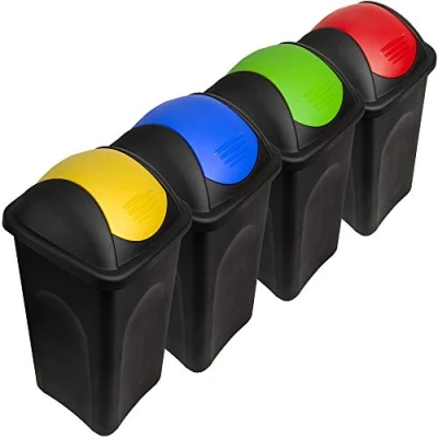 Image of Deuba Stefanplast 4 x 60 L Set Rubbish Bin with Swing Blanket 68 41 cm Waste Separation System