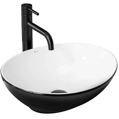 Image of REA U8749 White black/white Bathroom Sink Made of Ceramic U8749, Black/White, Sofia Black 41 x 34,5 cm