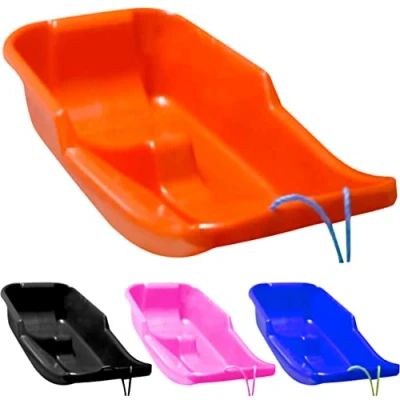 Image of Kids Heavy Duty Snow Sledge for and Adults, Winter Toboggan Sleigh Sled With Rope Plastic Ski Board, Pull Strap Skateboard Outdoor, Skiing Speeder, High Performance (Red &amp; Blue)