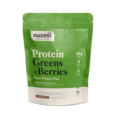 Image of Nuzest Protein Greens + Berries Superfood Powder Plant Blend Cocoa, 300g (10 Servings)
