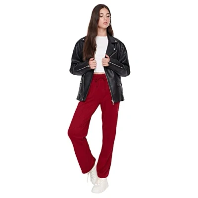 Image of Trendyol Women Normal Waist Straight Leg Tracksuit Bottoms Burgundy