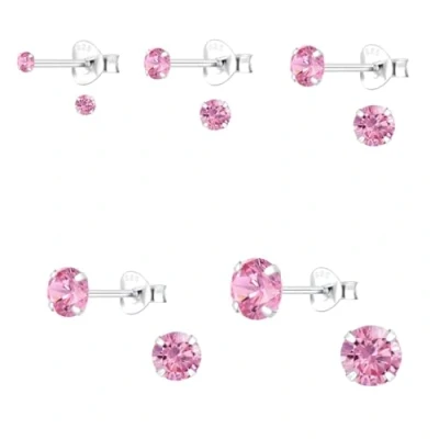 Image of The Goldmine Genuine 925 Sterling Silver Basic Claw Set 5mm Round Shaped Rose Pink Cubic Zirconia Stud Earrings incl. FREE Presentation Box and UK delivery. October Birthstone.