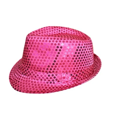 Image of HOT PINK SEQUIN TRILBY HAT 1920&#039;S GANGSTER FANCY DRESS LADIES COSTUME ACCESSORY