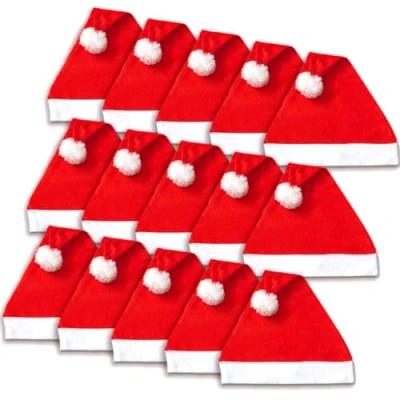 Image of Jonami 15 Santa Hats, Traditional Red and White Christmas Hat Costume Accessory for Party Celebration. Xmas Accessories
