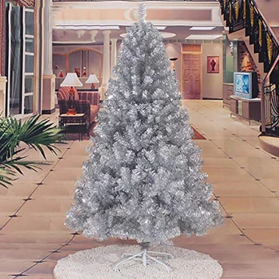 Image of Xmas Pine Tree, 7ft 210cm Premium Artificial Christmas Decorative Unlit Encryption Full Tree With Metal Stand silver 7ft/210cm