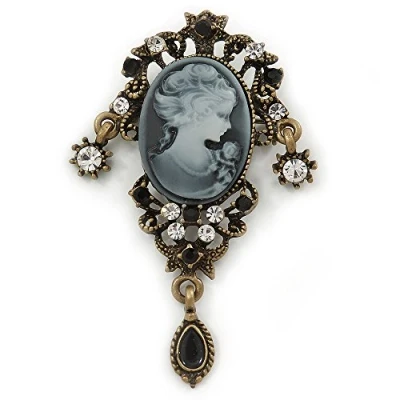 Image of Avalaya Vintage Inspired Classic Cameo with Charms Brooch in Bronze Tone 60mm Across