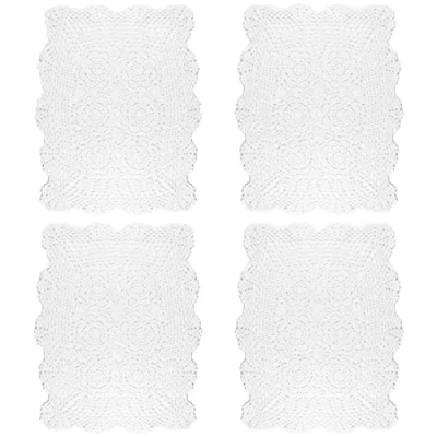 Image of kilofly Handmade Crochet Cotton Lace Table Placemats Doilies Value Pack [Set of 4], White