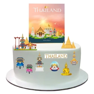 Image of Thailand Asia Themed Edible Wafer Paper Cake Topper Scene