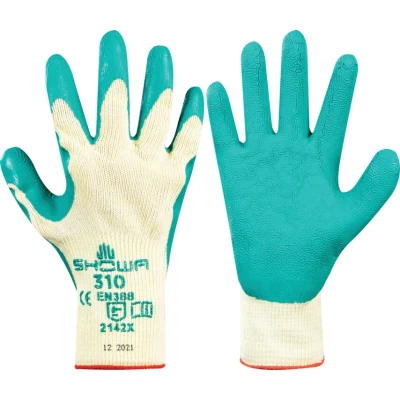 Image of Showa 310L orange 10 Gauge Polyester Cotton Gloves Latex Coated Palm, L,