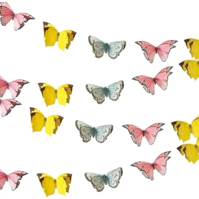 Image of Talking Tables Butterfly Bunting 2.5 metres, Ideal Pretty Decoration for Girls Birthday Party, Microfibre, Fairy BNTING 3 M, Pastel