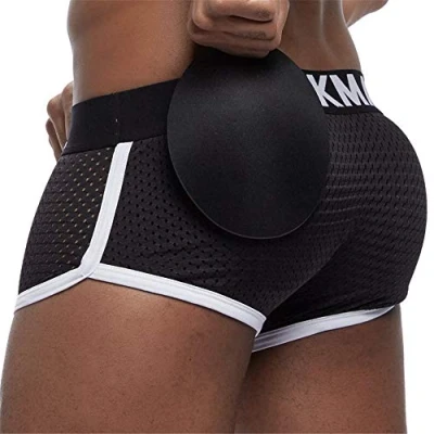 Image of JOCKMAIL Sexy Mens Boxer Shorts Breathable Mesh Padded Underwear Boxers Push Up Cup (L, Black)