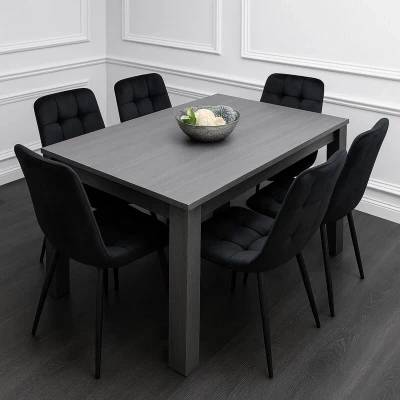 Image of KOSY KOALA Dining Table and 6 Chairs Black Dark Grey Velvet Wood Set Furniture