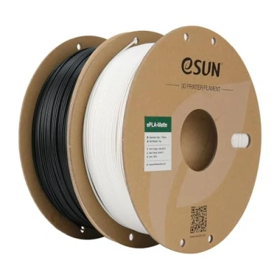 Image of eSUN Upgraded Matte PLA Filament 1.75mm, 3D Printer Filament, Shine Free Color, Frosted Texture, 1KG per Spool, 2 Spools for Printers, Deep Black and Milky White