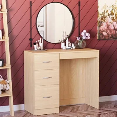 Image of Vida Designs 3 Drawer Dressing Table Makeup Desk Riano Bedroom Furniture (Pine)