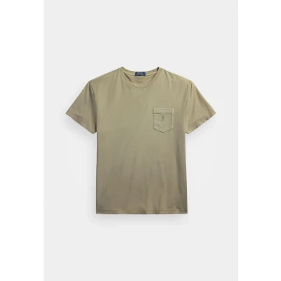 Image of Polo Ralph Lauren Custom SLIM Mineraldyed Pocket Tshirt Basic Tshirt, Men&#039;s, Size: Medium, Olive