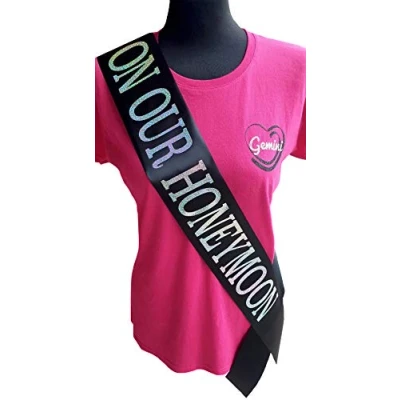 Image of Gemini Ribbons On Our Honeymoon Sash Holographic Party Womens Mens Gift Outfit Wedding