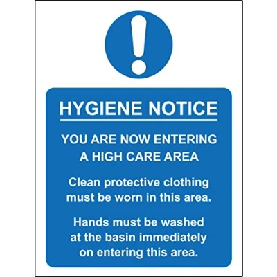 Image of Hygiene notice you are now entering a high care area Safety sign Self adhesive sticker 400mm x 300mm