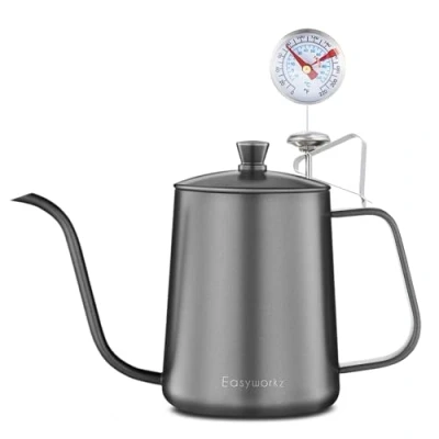 Image of Easyworkz Gage Gooseneck Pour Over Coffee Kettle 600ml with Thermometer Stainless Steel 304 Pot Long Narrow Spout Hand Drip
