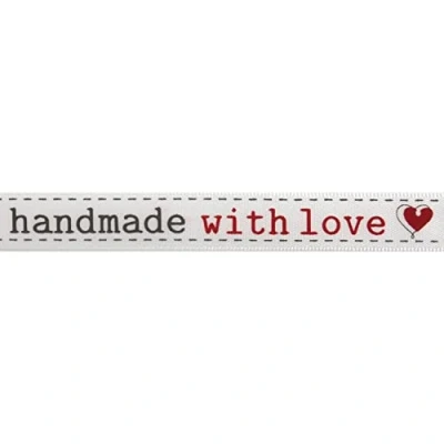 Image of &quot;Handmade with Love&quot; Satin Ribbon Red and Grey 12mm x 4m Roll
