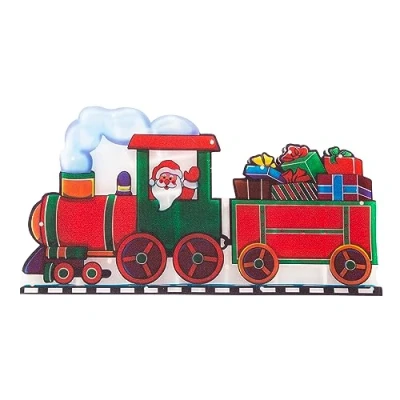 Image of Christmas Workshop Battery Operated Santa on Train Silhouette Window Light With Timer
