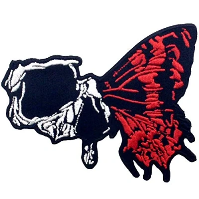 Image of ZEGIN Half Skull Butterfly Patch Embroidered Applique Badge Iron On Sew Emblem