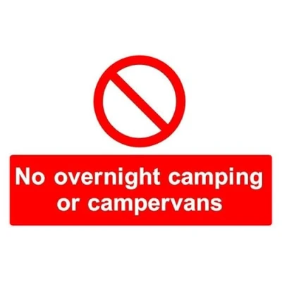 Image of No overnight camping or campervans prohibition sign 3mm Aluminium (300mm x 200mm)
