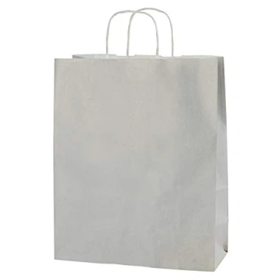 Image of Thepaperbagstore 50 Light Grey Paper Re usable Shopping Bags with Strong Twisted Handles Medium 250x110x310mm