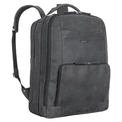 Image of STILORD &#039;Harlow&#039; XL Leather Backpack for Men Vintage Laptop 15 17 Inch Large Work with Compartments Trolley Attachable Genuine Leather, Colour:Anthracite