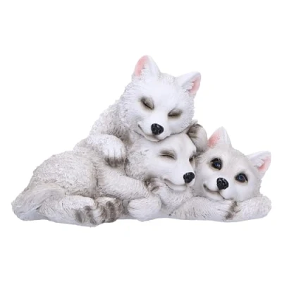Image of Nemesis Now Sleepy Wolf Pups Figurine 14cm, Resin, White, Three Baby Wolves Figure, White Trio Ornament, Collectable Giftware, Cast in the Finest Expertly Hand Painted