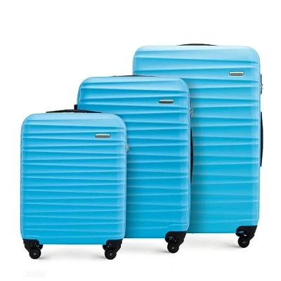 Image of WITTCHEN Travel Suitcase Carry On Cabin Luggage Hardshell Made of ABS with 4 Spinner Wheels Combination Lock Telescopic Handle Groove Line Set 3 suitcases Blue