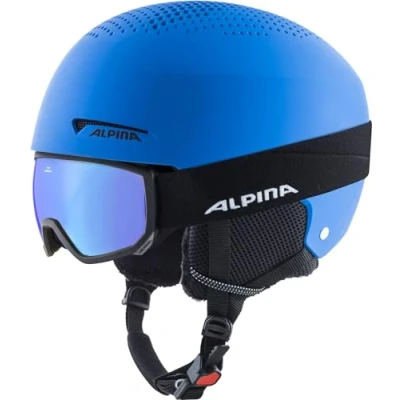 Image of ALPINA Unisex Children, ZUPO SET (+SCARABEO JR) ski helmet, blue matt, 48 52 cm