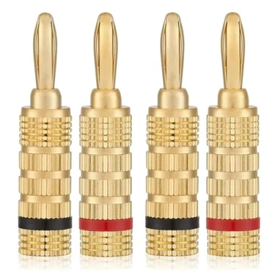Image of Oiyagai 4Pcs 24k Gold Plated Speaker Banana Plugs, Closed Screw Type (Red + Black)
