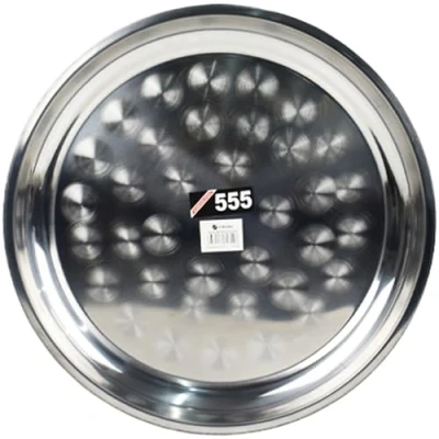 Image of Stainless Steel Round Serving Platter Tray Plate Dish Thali Silver Dishwasher Safe Service 30cm