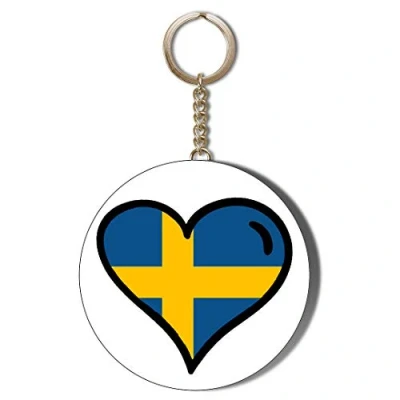 Image of Gift Insanity SWEDEN FLAG HEART SHAPED DESIGN 45mm CHAIN KEYRING BOTTLE OPENER