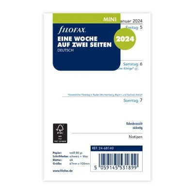 Image of FILOFAX Calendar insert mini 1 week on 2 pages (German) 2024