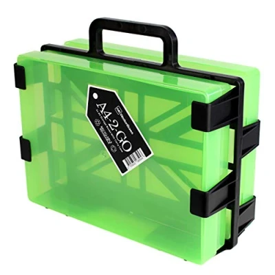 Image of WestonBoxes A4 Craft Storage Box Carrier with 2 Plastic Paper Boxes Easily Transport Art and Supplies, Hobby Model Making Parts, Sewing Kit more (Green, Pack of 1)