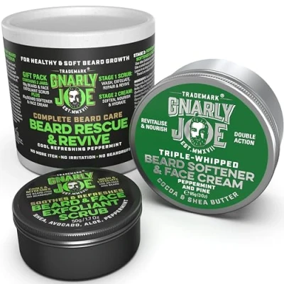 Image of Gnarly Joe Beard Rescue and Revive Gift Pack, 135g. Softens Beard, Removes Dandruff, Itch Irritation (Peppermint)