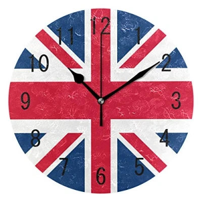 Image of Domoko Home Decor British Flag Union Jack Round Acrylic Wall Clock Non Ticking Silent Art for Living Room Kitchen Bedroom