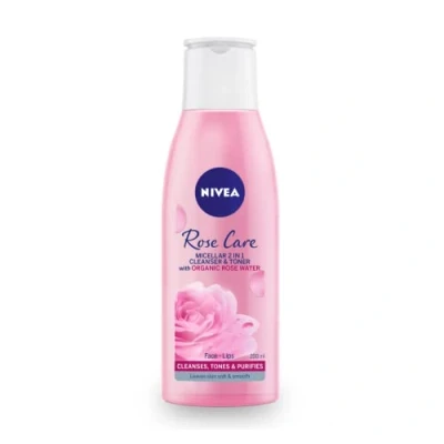 Image of NIVEA MicellAIR 2 in 1 Rose Water Cleanser &amp; Toner (200ml), Micellar Cleansing + Cleanser, Waterproof Makeup Remover, for Thorough