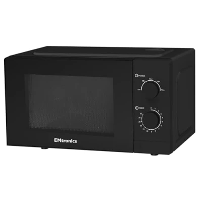 Image of EMtronics 20 Litre 700W Manual Control Microwave with 5 Power Levels, Defrost Function, 35 Minute Timer and Cavity Light Black
