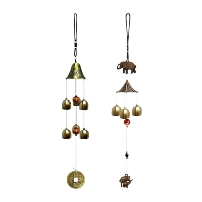 Image of 2 Metal Wind Chime Pendants, Big Clock Chimes, Retro Bell Home Store Garden Decoration Pendants