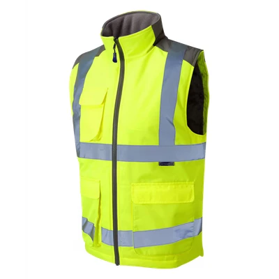 Image of Leo Workwear Torrington Hi Vis Warm Quilt Lining PU Coated Polyester Bodywarmer, 5X Large, Yellow
