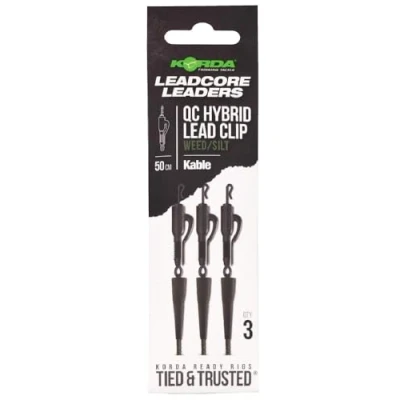 Image of Korda Kable Leadcore Leader Hybrid Lead Clip QC Swivel 50cm: Weed/Silt