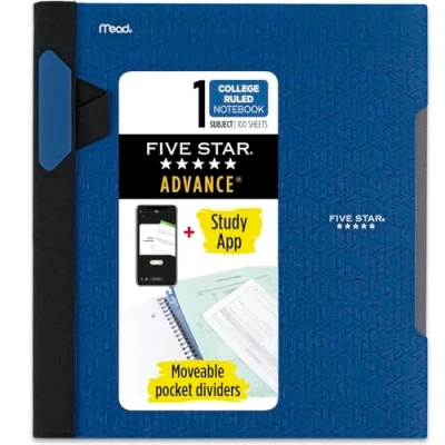 Image of Five Star Advance Spiral Notebook, 1 Subject, College Ruled Paper, 11&quot; x 8 1/2&quot;, 100 Sheets, With Guard and Movable Dividers, Color Will Vary (06322)