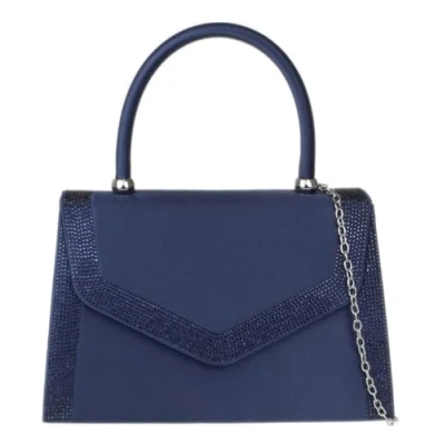 Image of Girly Handbags Womens Satin Sparkly Clutch Bag Navy