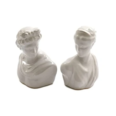 Image of Novelty Ceramic David &amp; Venus Design Cruet Set Salt and Pepper Pots/Shakers White 9.5 cm