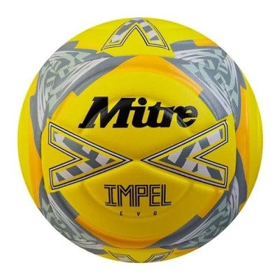 Image of Mitre Impel Evo Football Durable Training Ball Hyperseam Technology, Fluo Yellow/Black/Circular Grey, 4