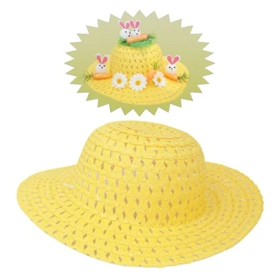 Image of Kids Easter Bonnet Hat Yellow, for Decoration, Party Supplies Ready To Decorate Size 16cm (Yellow)