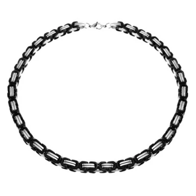 Image of Mechanic Byzantine Biker Jewelry Urban Double Link Flexible Heavy Chain Necklace Men Teen Black Silver Two Tone Stainless Steel 20 Inch